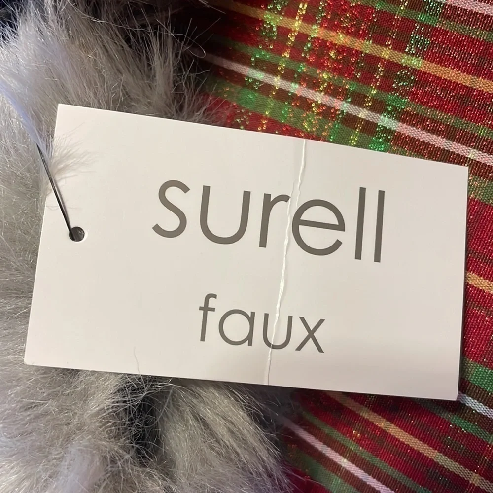 Brand New SURELL Genuine Leather Black Gloves with Gray Faux Fur Cuff